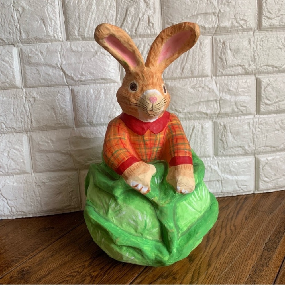Vintage Paper Mache Bunny Rabbit In Cabbage Decor Department 56